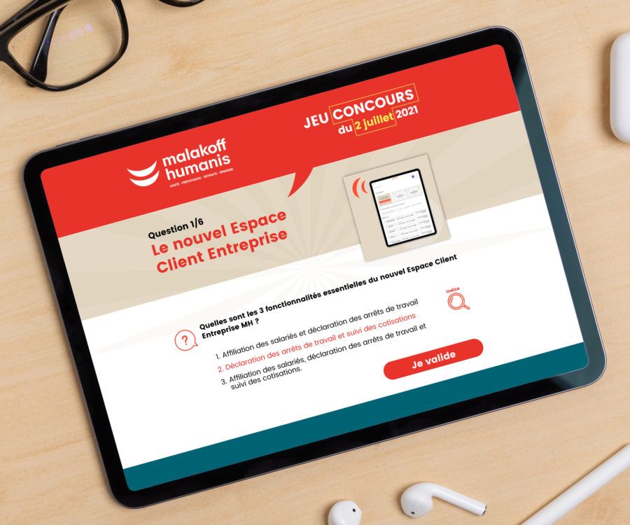 Ecran de quiz digital dédié au B2B pour le groupe Malakoff Humanis.